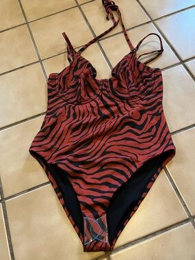 ASOS rusty red and Black Zebra-Print Swimsuit